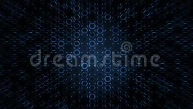 几何抽象未来主义蓝色背景与六边形与光线。